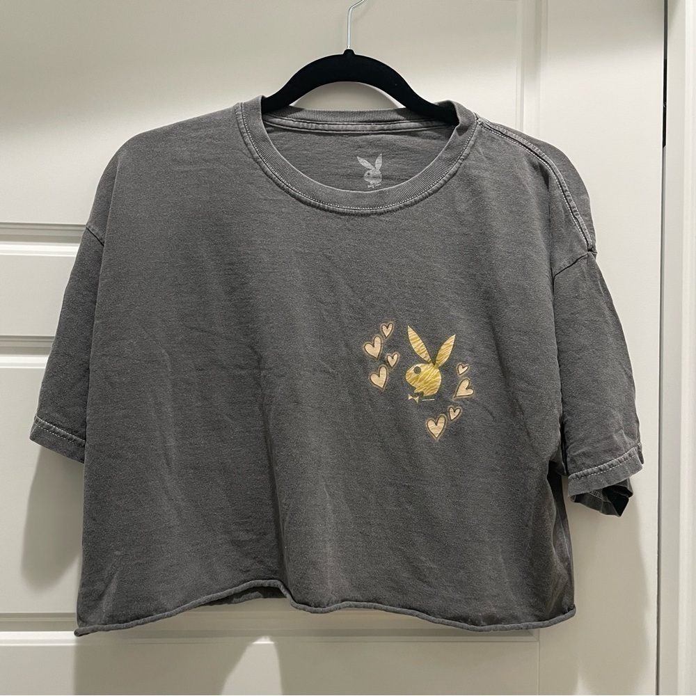 Playboy Grey Short Sleeve Crop Graphic T-Shirt
